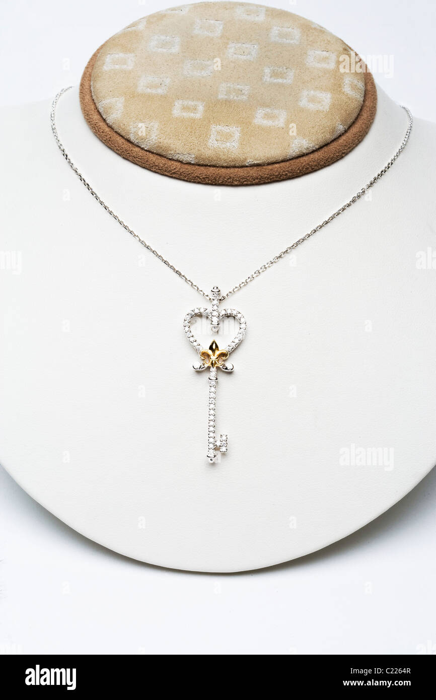 18 k Weißgold Schlüsselanhänger mit 0,50 Karat Diamanten Stockfoto