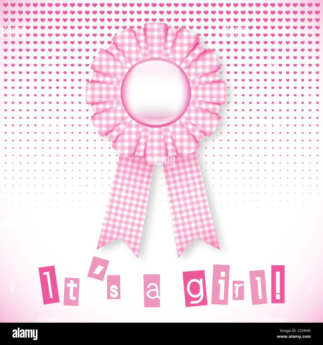 Baby rosa Karte Ankündigung mit Kokarde Stockfoto