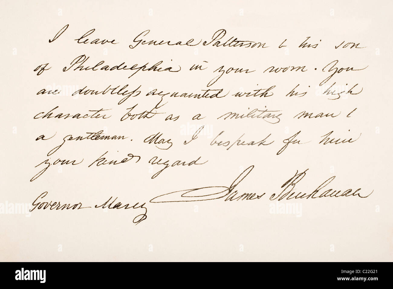 James Buchanan, 1791-1868. 15. Präsident der Vereinigten Staaten von Amerika. Hand-Arbeitsprobe. Stockfoto