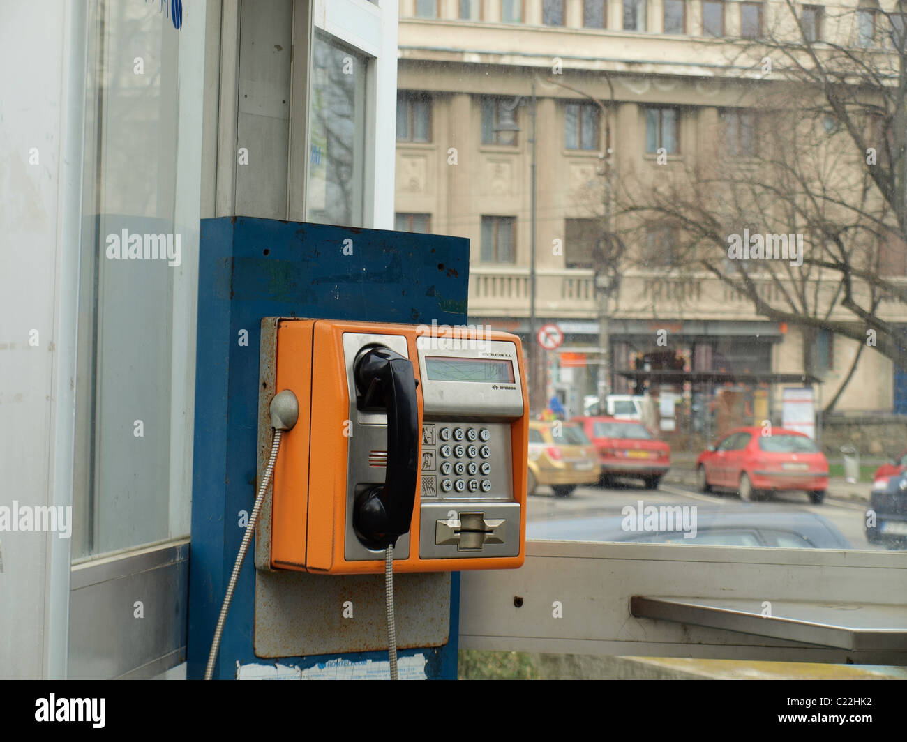 Telefonzelle, Rumänien. Stockfoto