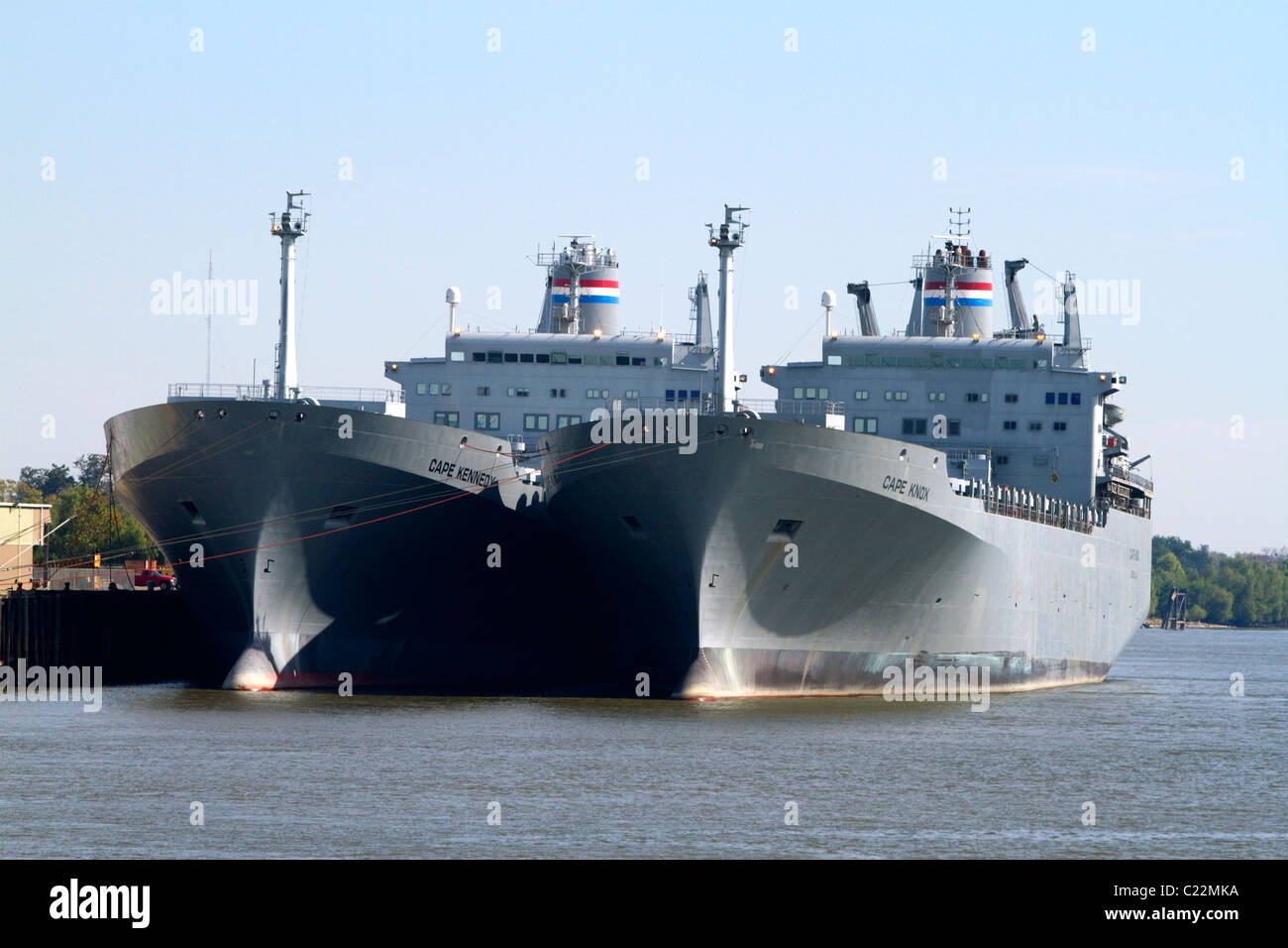 Military Sealift Command Roll-on/Roll-off Schiffe auf bereit Reserve Force auf dem Mississippi in New Orleans, Louisiana, USA Stockfoto