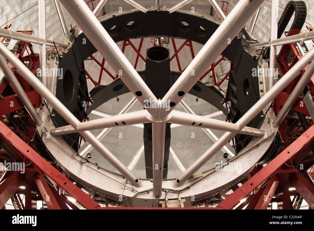 Die segmentierten Hauptspiegel des GTC (La Palma, Spanien). Stockfoto