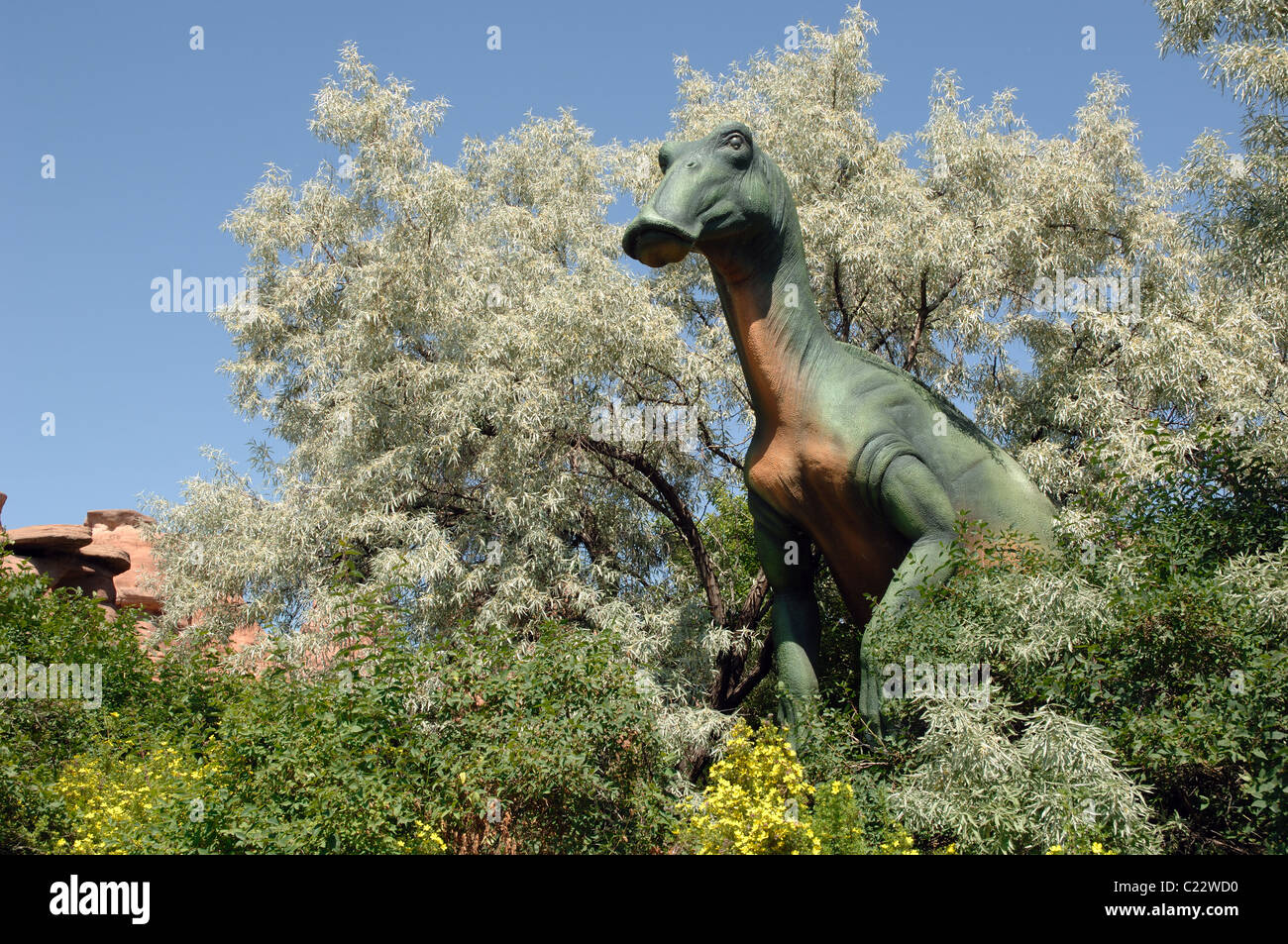 Edmontosaurus Dinosaurier an der Calgary Zoo Prehistoric Park, Alberta, Kanada Stockfoto