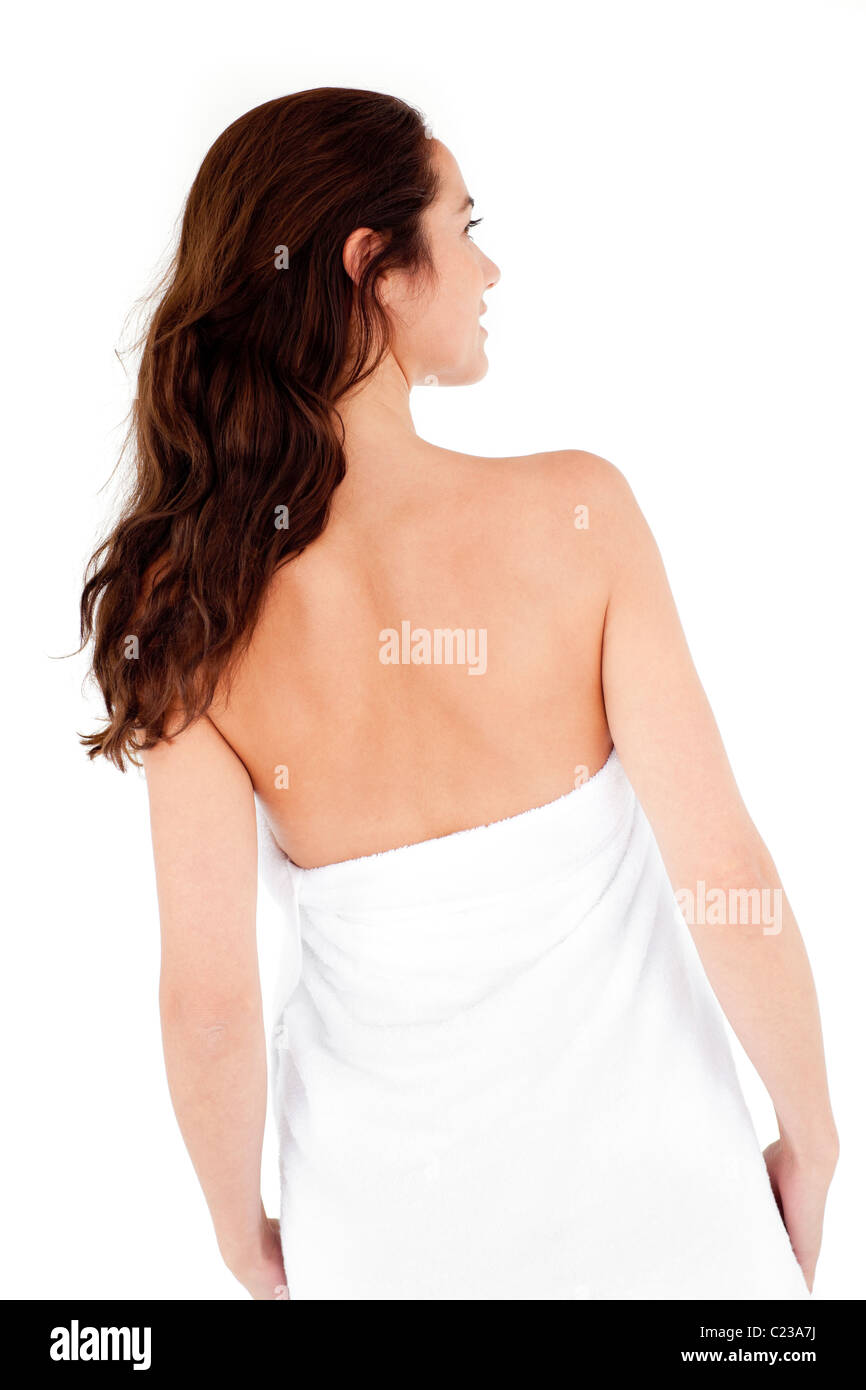 Schöne Frau mit einem Handtuch auf ihren Körper Stockfoto