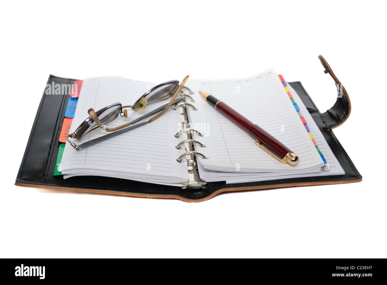 Planer, Stift und Brillen Stockfoto