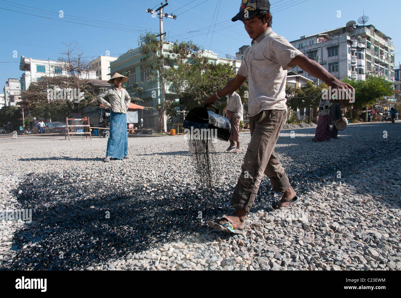 Baustellen in den Straßen von Mandalay. Myanmar Stockfoto