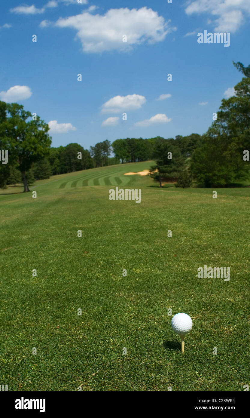 Golfball auf Tee. Stockfoto