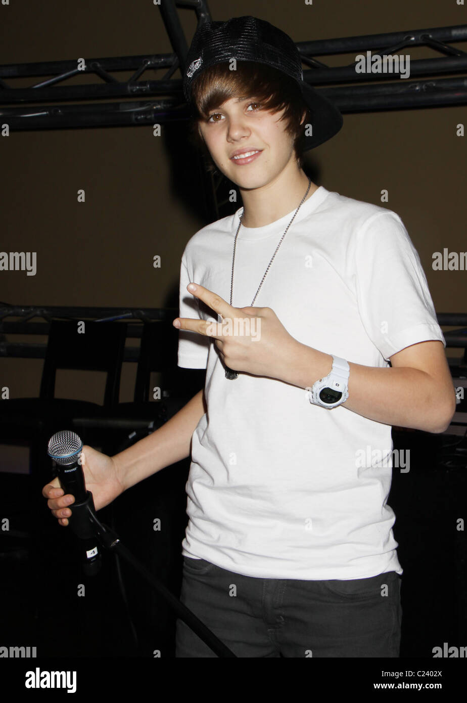 Justin Bieber kanadische Sänger Justin Bieber Private Performance für KLUC Radio im Hard Rock Cafe. Las Vegas, Nevada- Stockfoto