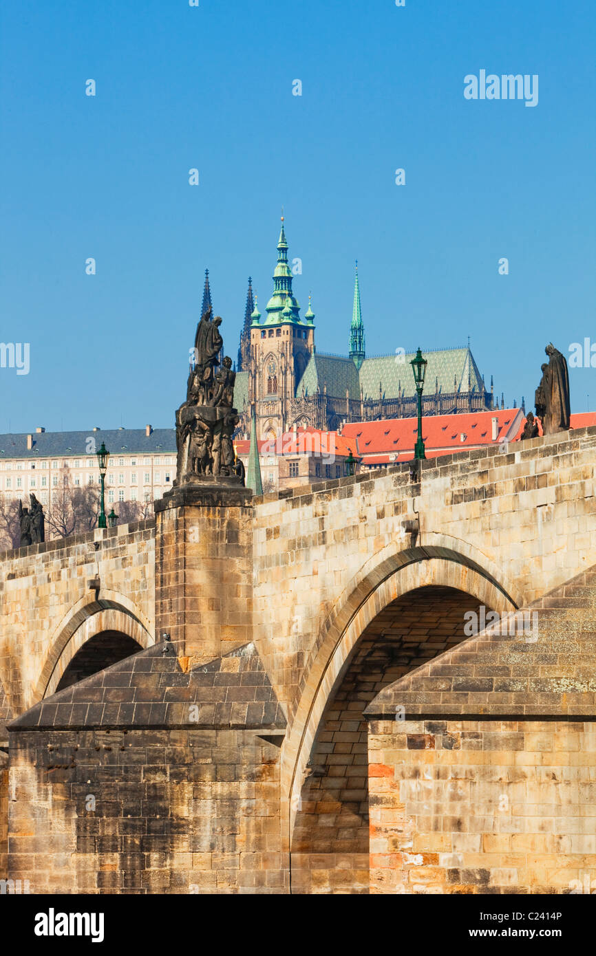 Tschechien, Prag - Charles Brücke und Hradschin Burg Stockfoto