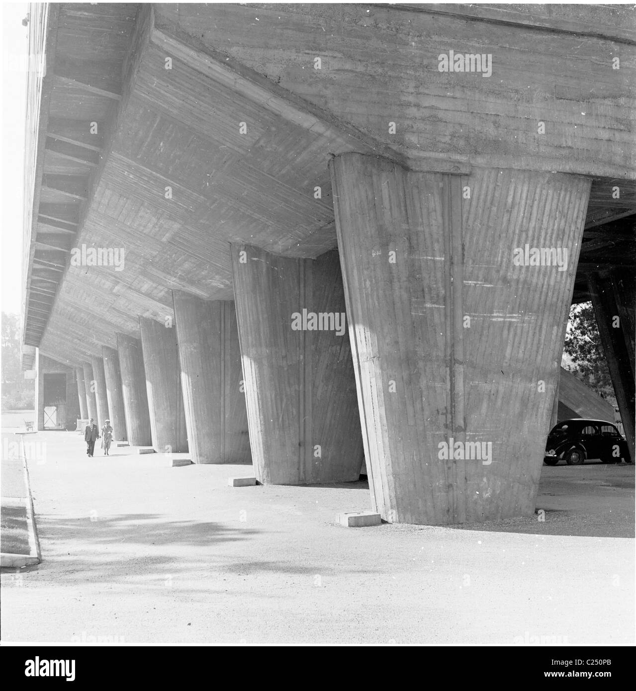 Eine Fotografie von J Allan Cash von den riesigen Betonstützen Unite-de-wohnen oder die Corbusier Buidling in Marseille. Stockfoto
