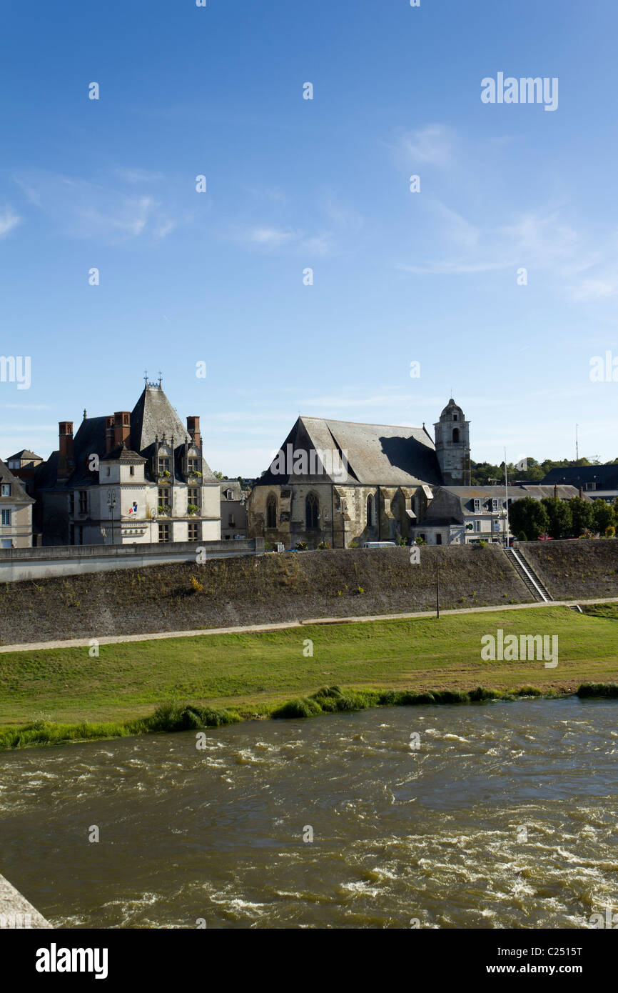 Amboise Stadt, die von der Brücke über die Loire, Indre-et-Loire, Frankreich Stockfoto