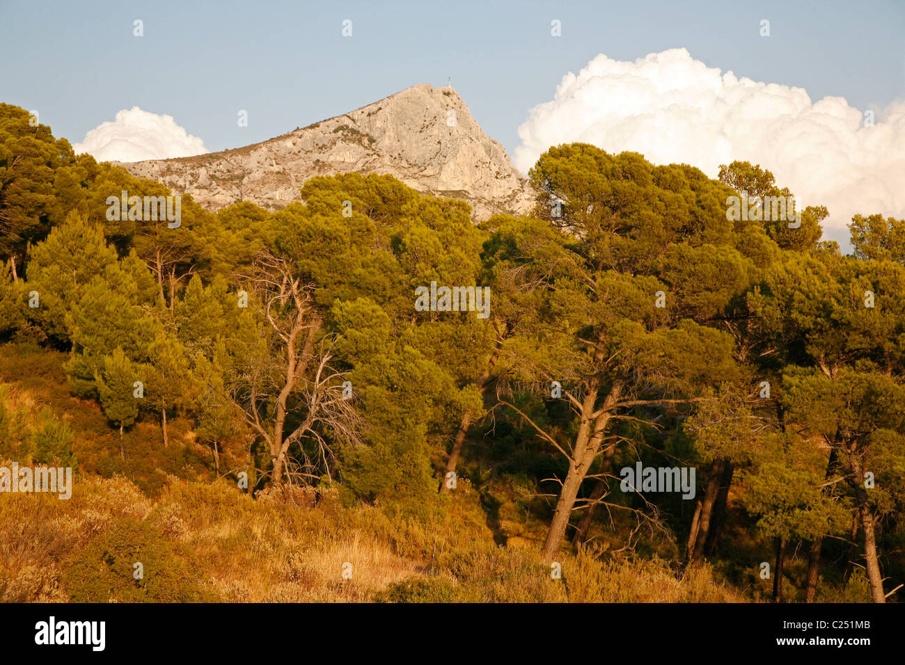 Blick auf Montagne Sainte-Victoire, die früher eines der Lieblingsthemen von Cezanne. Aix-En-Provence, Provence, Frankreich. Stockfoto