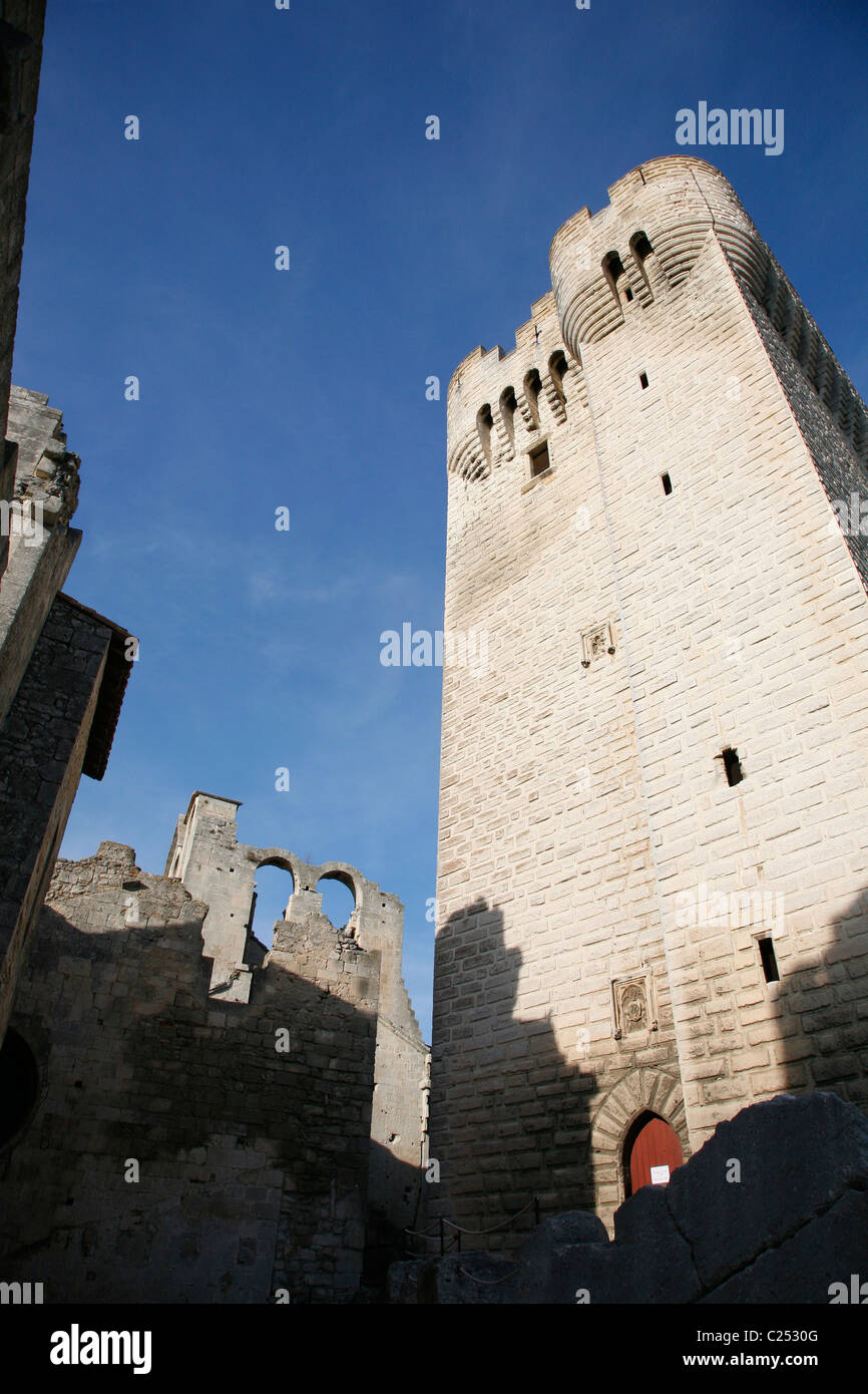 Der Pons De L'Orme Turm (Bergfried), Abbaye de Montmajour, Provence, Frankreich. Stockfoto