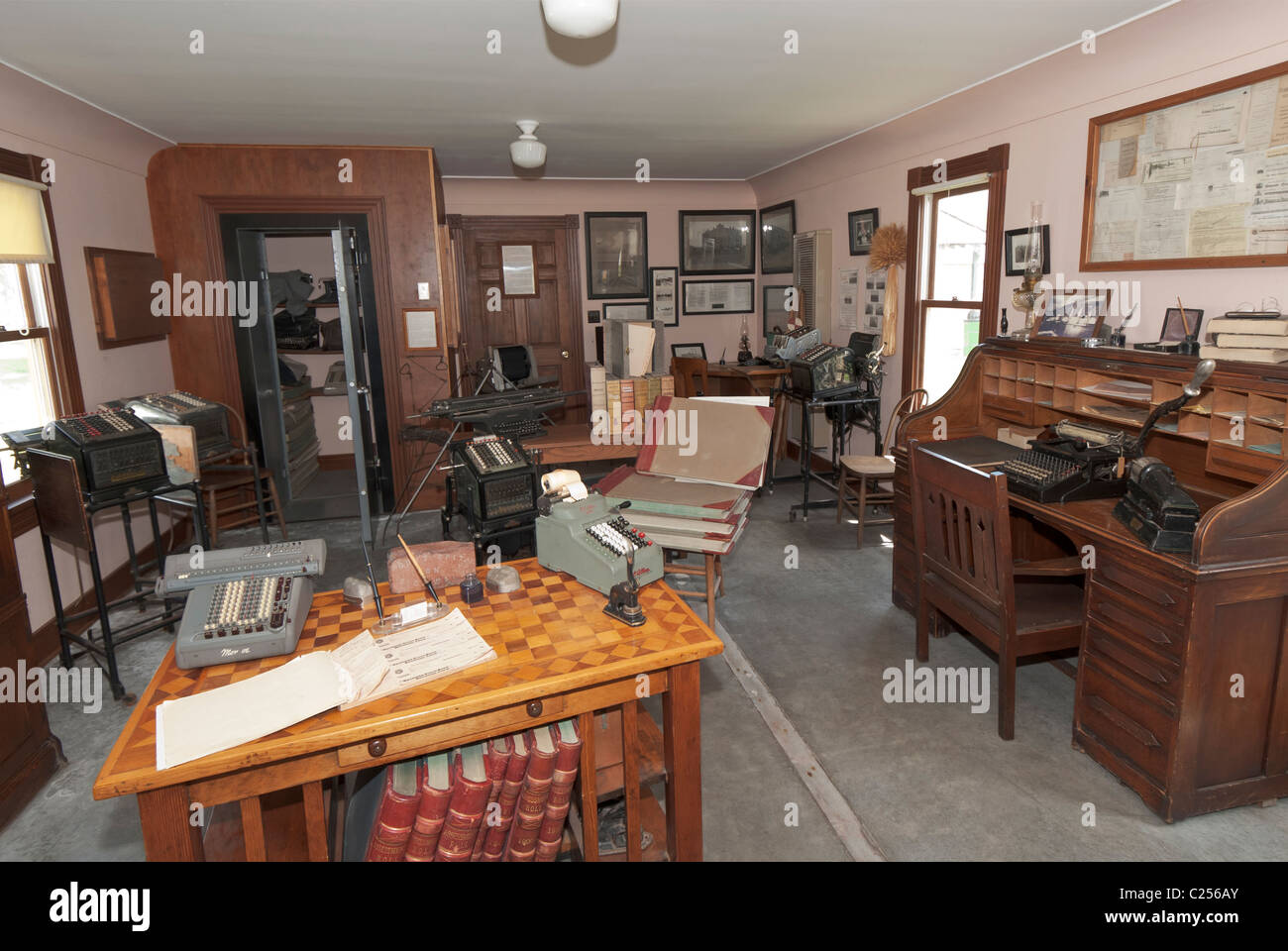 Colorado, Burlington, Old Town Museum, Bank & Land Büroeinrichtung Stockfoto