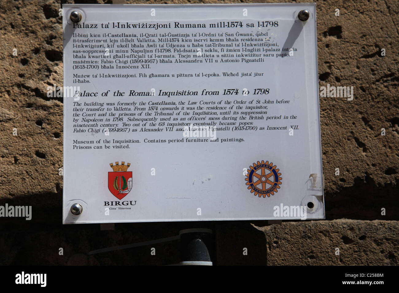 Schild mit der Website der römischen Inquisition auf der Insel malta Stockfoto