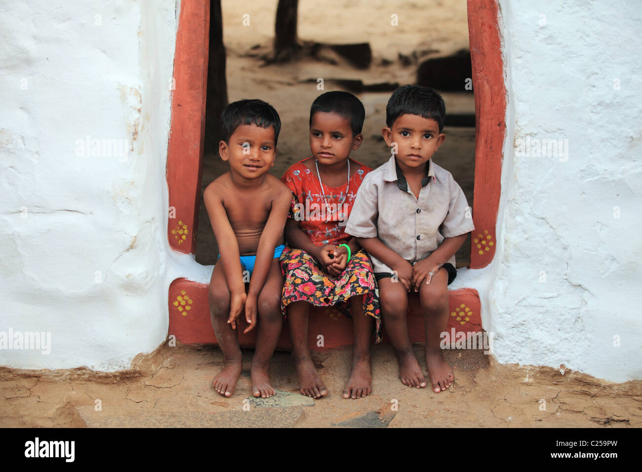 Dorf-Kinder in Andhra Pradesh in Indien Stockfoto
