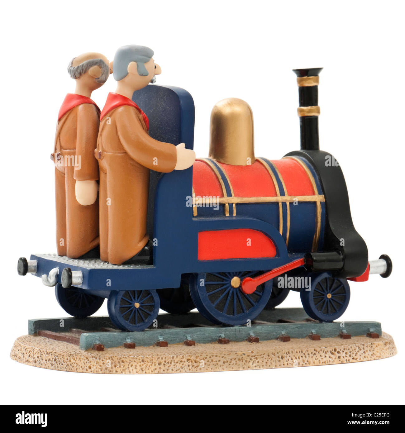 Herr Belborough und Brackett auf Bessie im Zug ("Camberwick grün" BBC TV-Serie) Stockfoto
