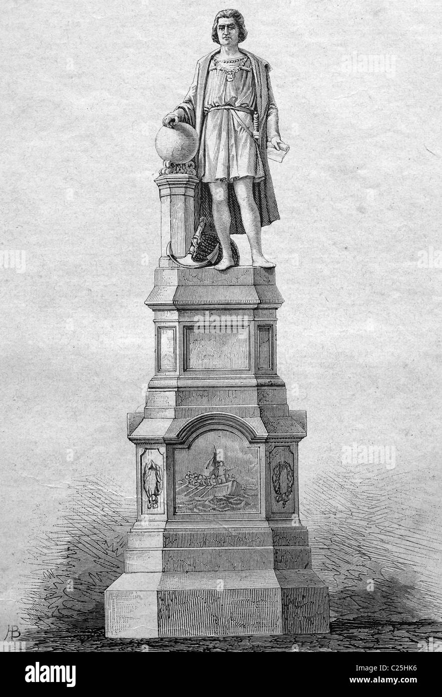 Denkmal von Christopher Columbus, Philadelphia, USA, historische Abbildung, 1877 Stockfoto