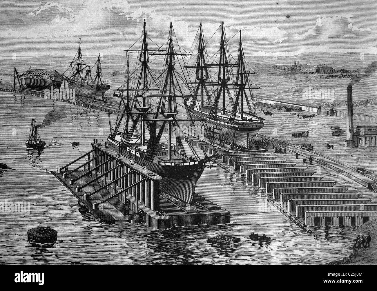 Dock in Nikolajeff am Schwarzen Meer, Russland, historische Abbildung, 1877 Stockfoto