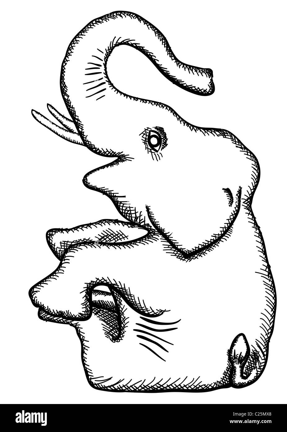 Die vereinfachte monochrome Zeichnung - die stilisierten Elefanten Stockfoto