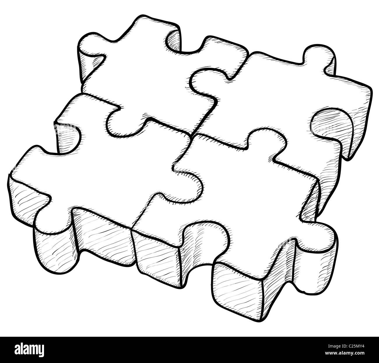 Förmigen monochrome Zeichnung - Puzzle-Elemente Stockfoto