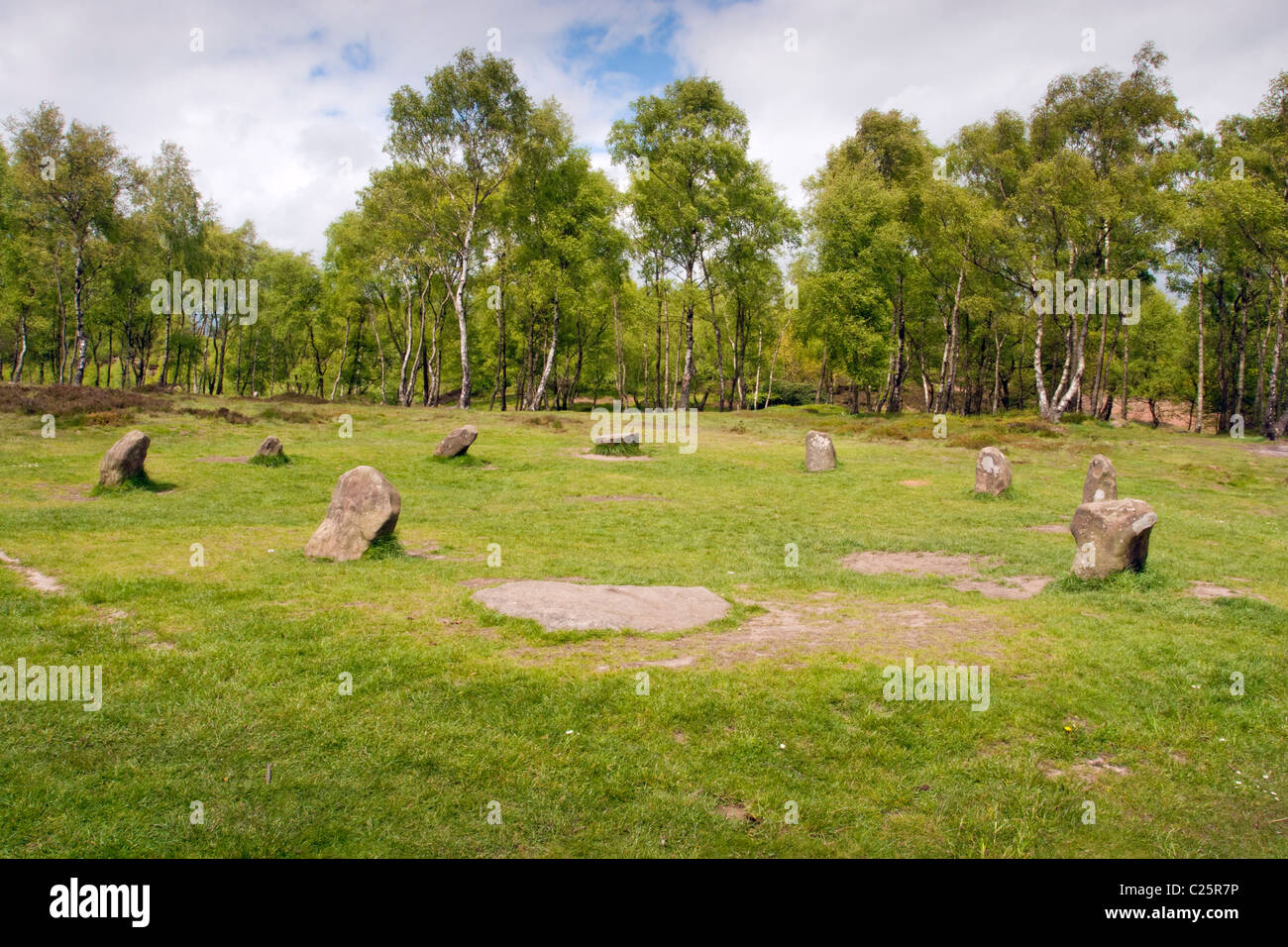 Neun Damen Stein Kreis, Stanton Moor, Derbyshire, England Stockfoto