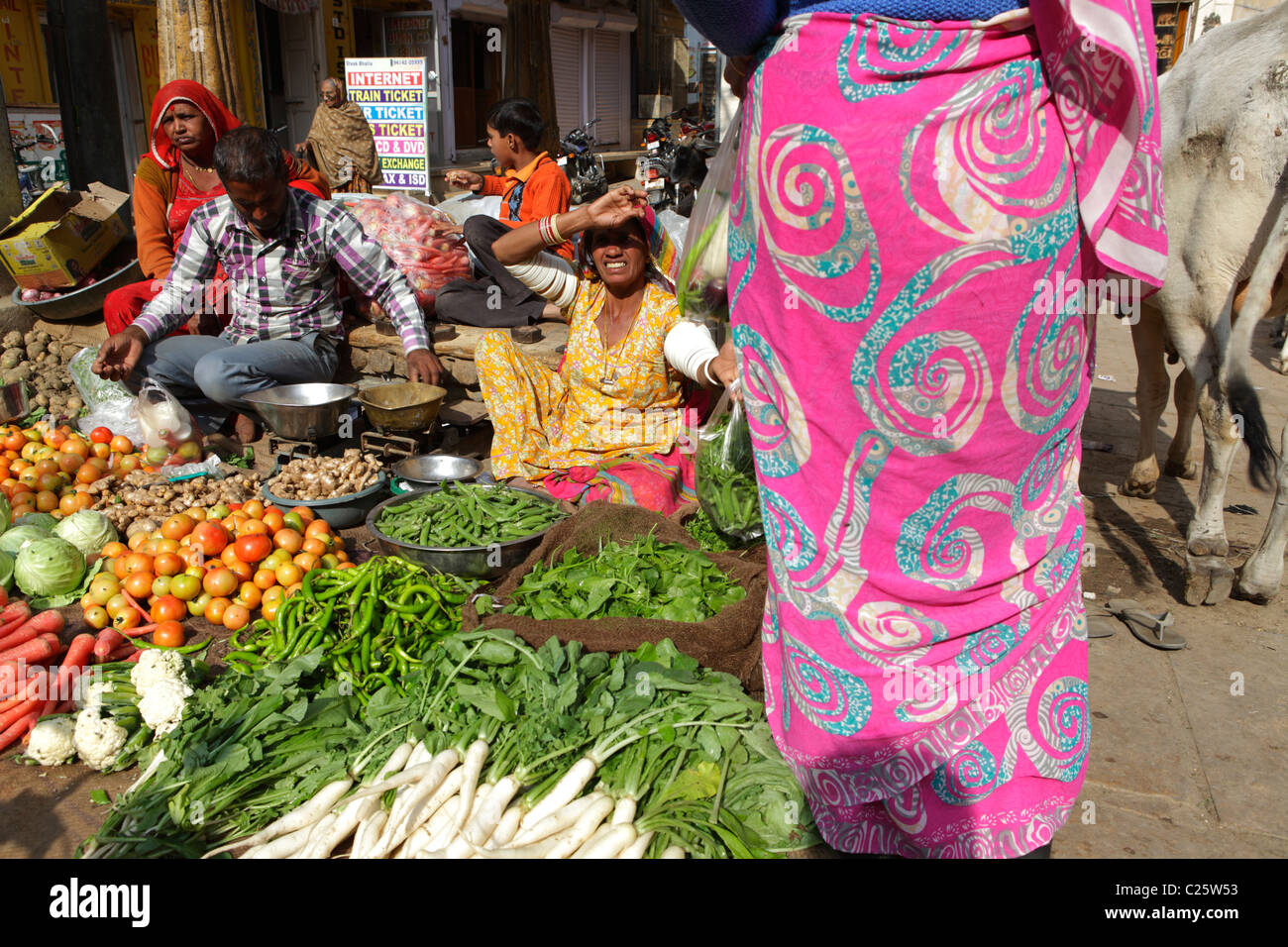 Straße Gemüsemarkt, Jaisalmer, Indien Stockfoto