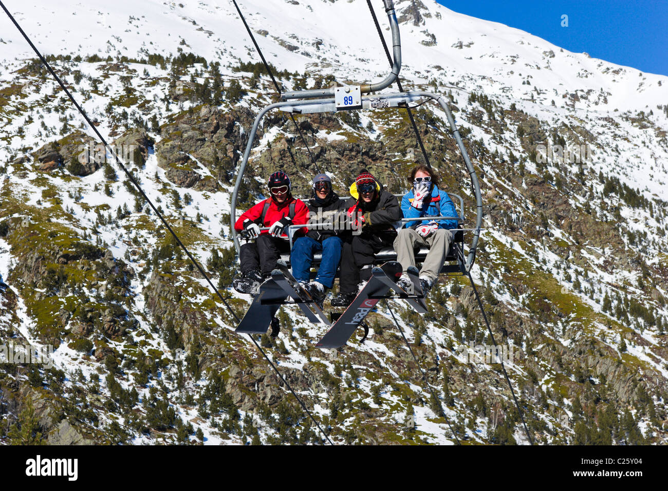 Sessellift in Arcalis, Skigebiet Vallnord, Andorra Stockfoto