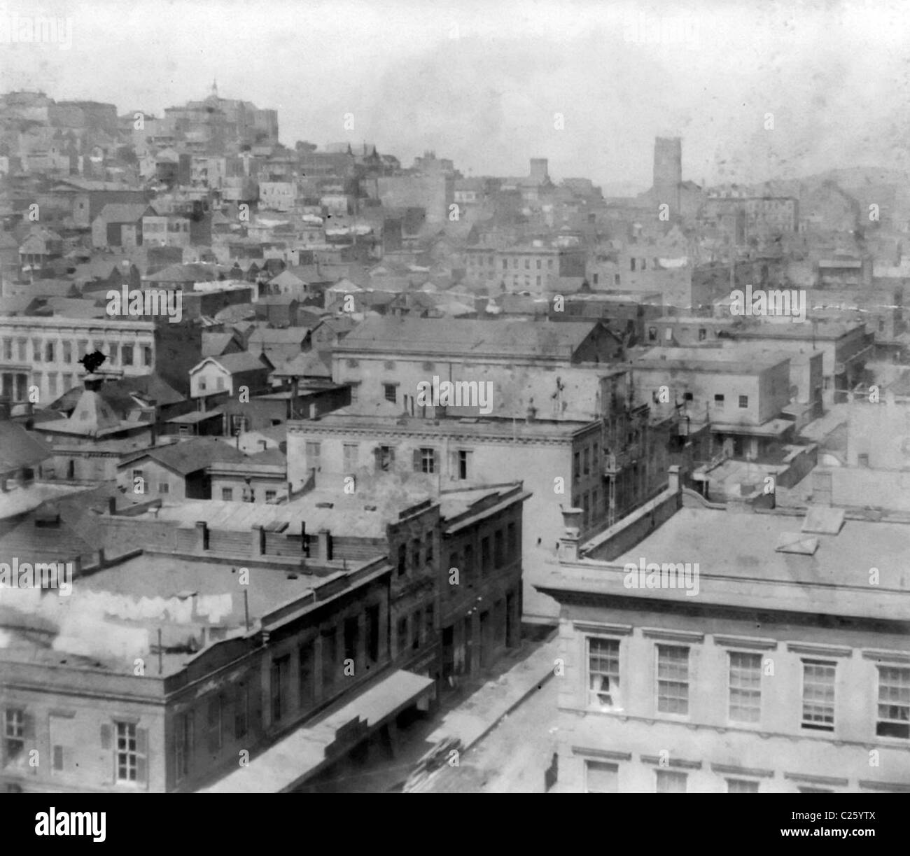 Blick vom Kern Hotel, Ecke Markt und dritten Straßen, auf der Suche nordwestlich, San Francisco, Kalifornien 1866 Stockfoto