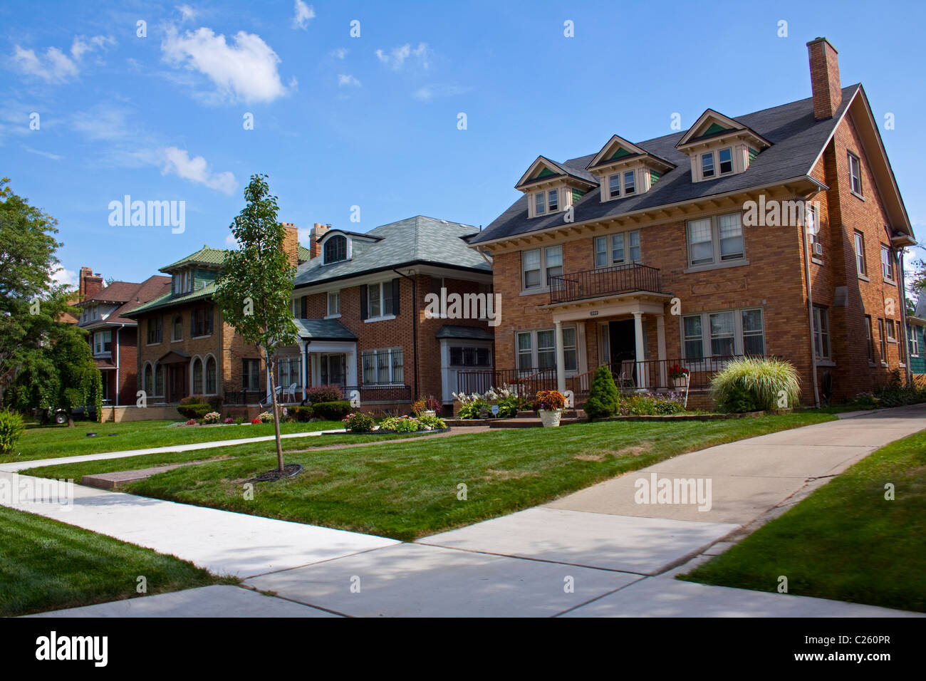 Häuser am Boston Boulevard im Stadtteil Boston Edison Detroit Michigan USA Stockfoto