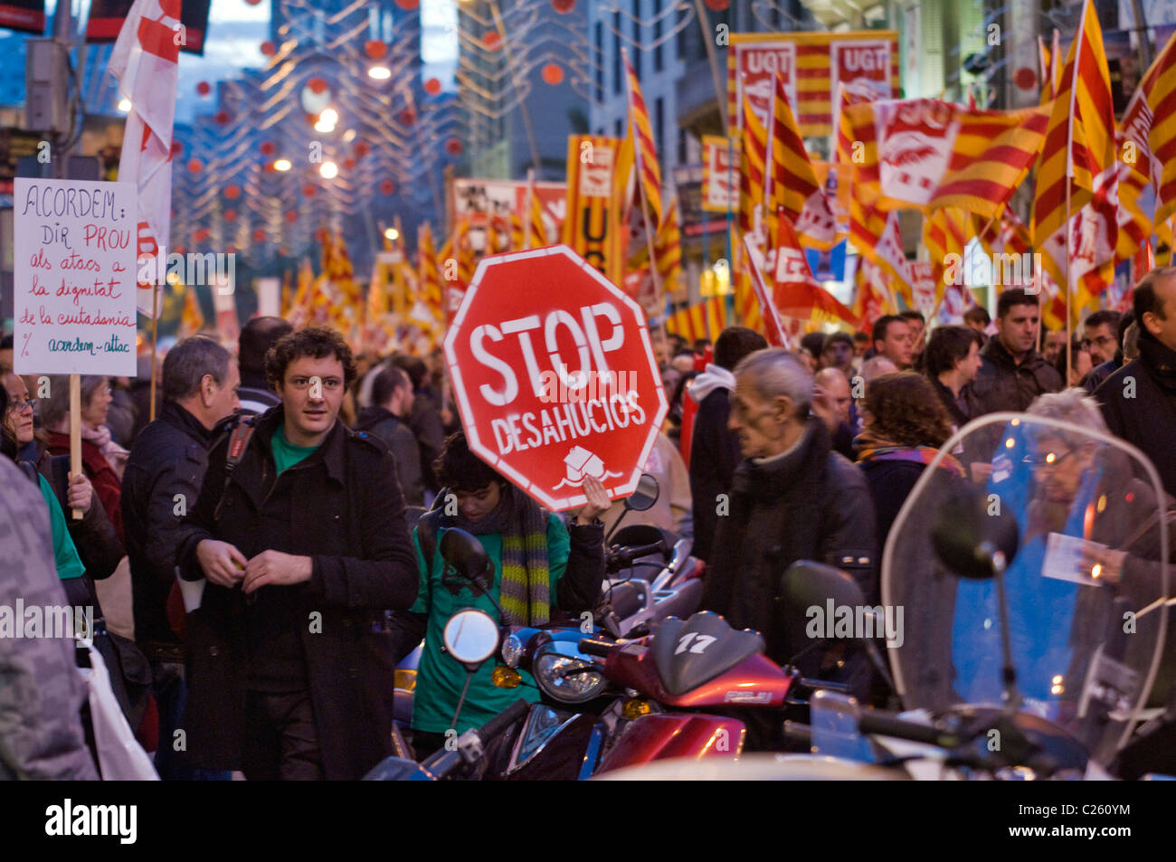 Manifestationen im Ort Katalonien, Barcelona, Katalonien, Spanien Stockfoto