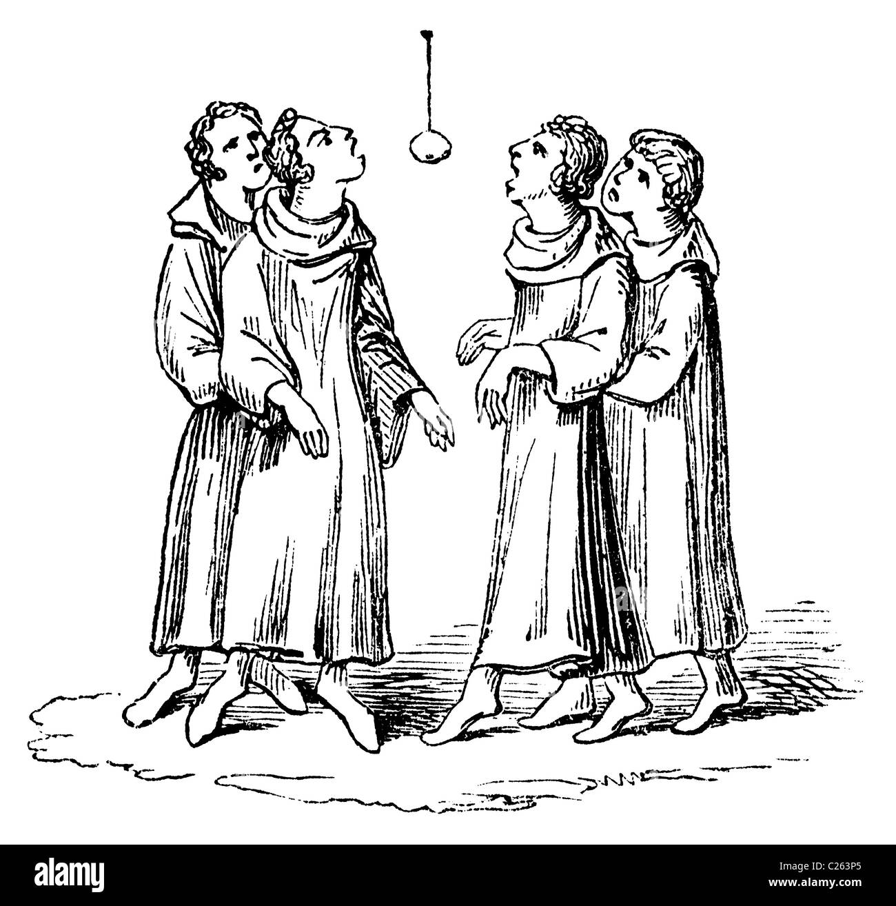 1845-Holzschnitt, Spiel von Bob-apple Stockfoto