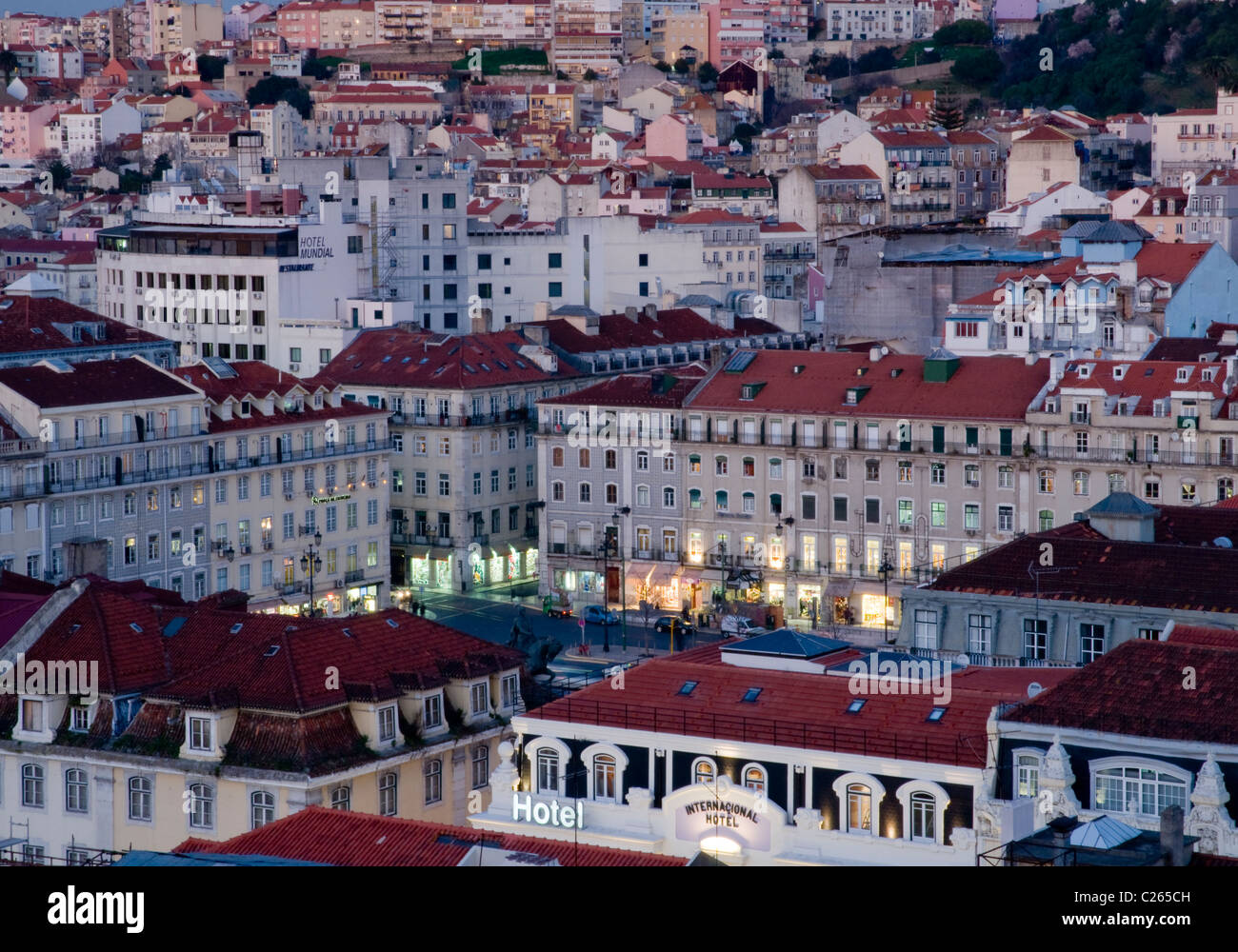 Draufsicht der Praça da Figueira in zentral-Lissabon, Portugal Stockfoto