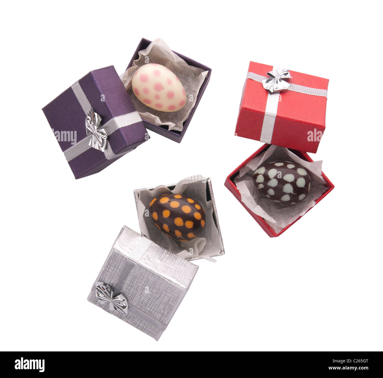 Schokolade von Ostereier in einem Geschenkkartons Stockfoto