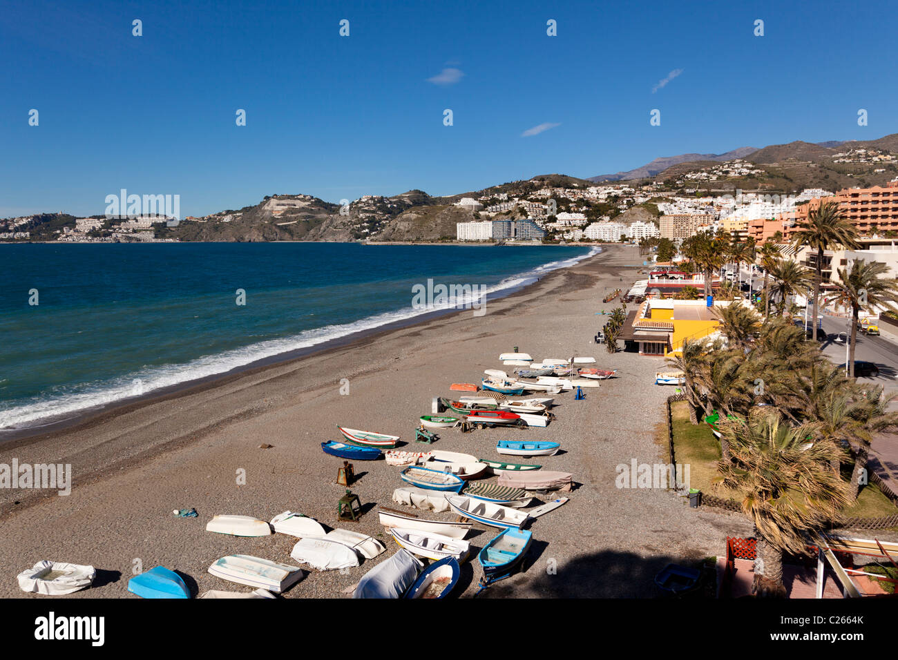 Almuñecar, Strand von San Cristobal, Granada, Costa del Sol, Andalusien, Andalusien, Spanien Stockfoto