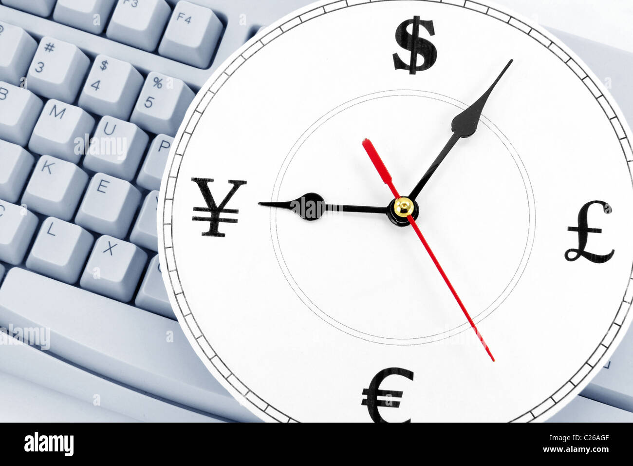 Uhrzeit und Währung Zeichen, Begriff der Zeit ist Geld Stockfoto