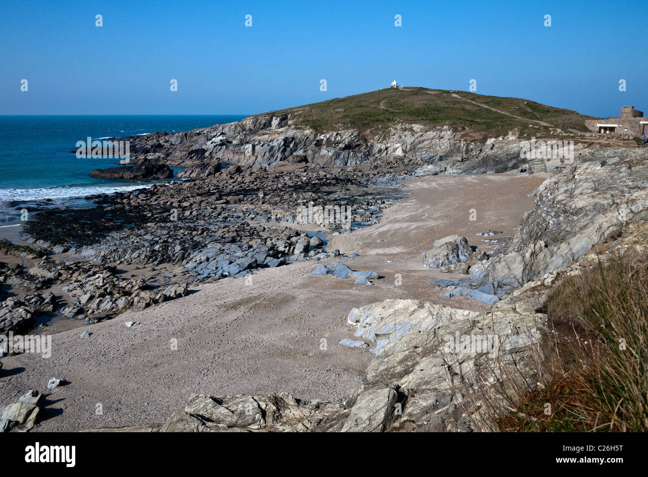 Newquay, wenig Fistral Beach und den Towan Strand, Cornwall, Großbritannien Stockfoto