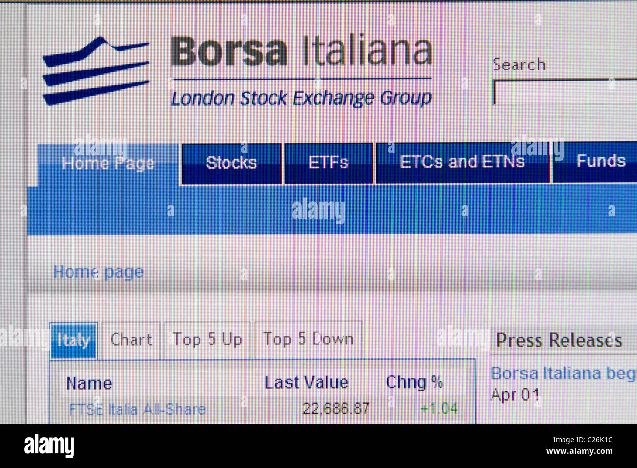 Webseite der London Stock Exchange Stockfoto