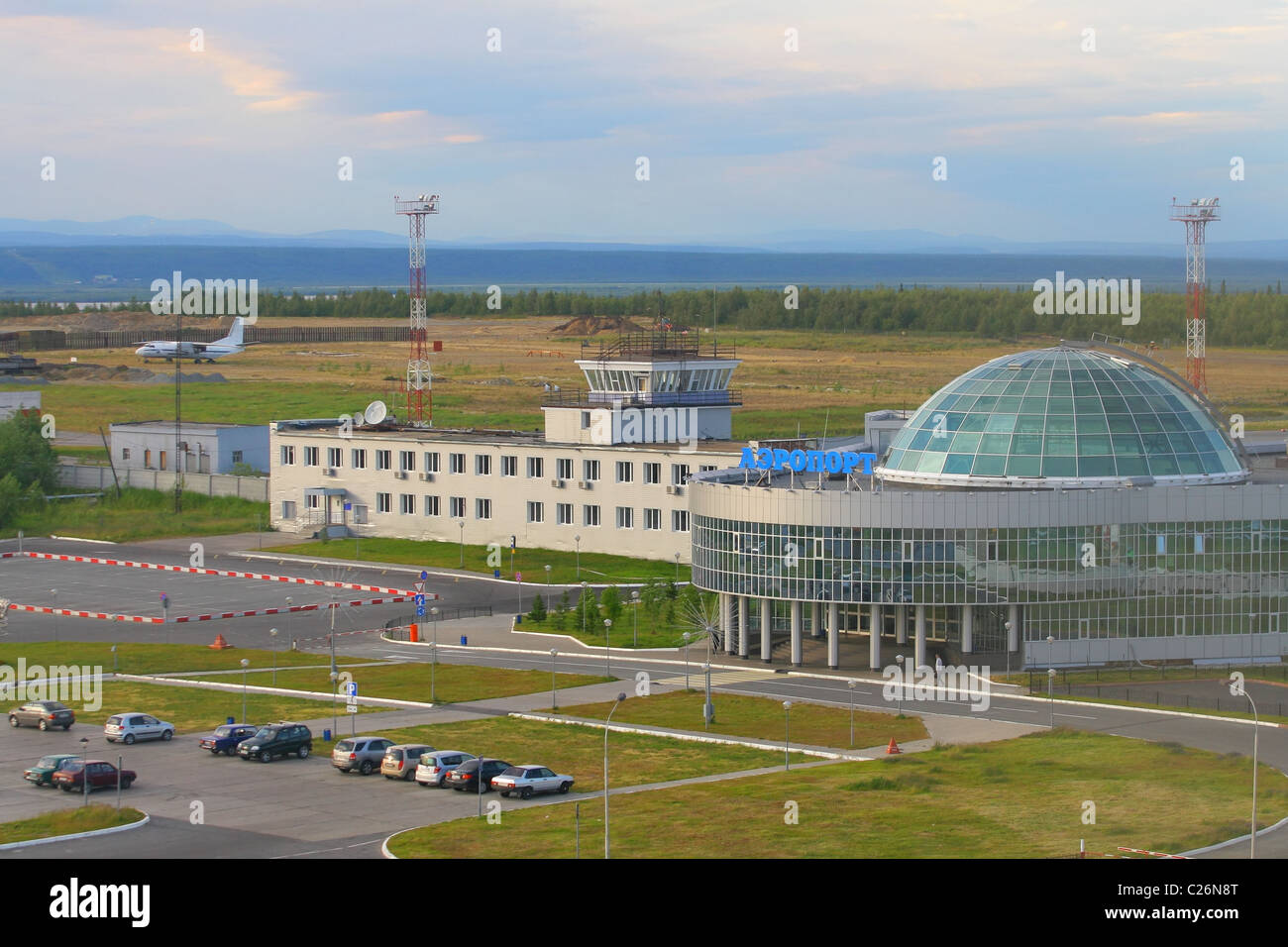 Salechard Flughafen Ansicht aus der Vogelperspektive. Stockfoto