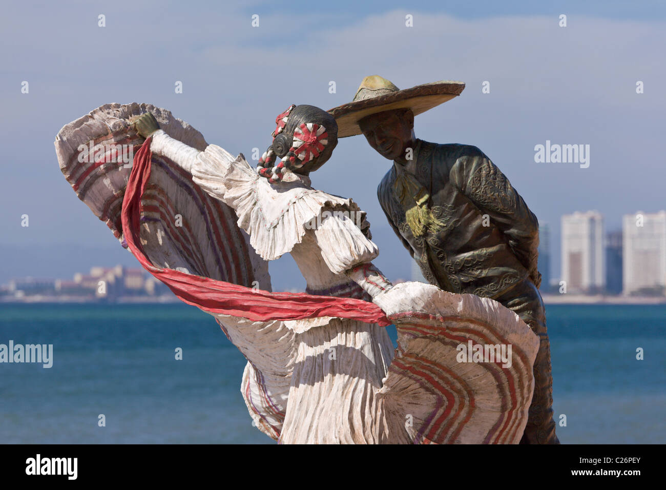 Statue von mexikanische Tänzer auf dem Malecon, Puerto Vallarta, Jalisco, Mexiko Stockfoto