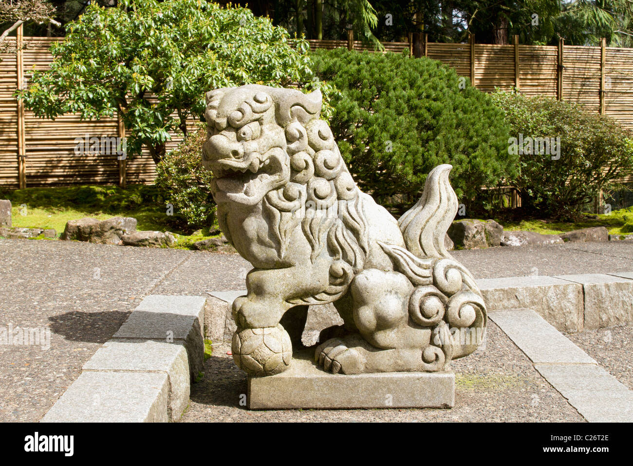 Stone Guardian Lions Bildhauerei An Der Portland Japanese Garden