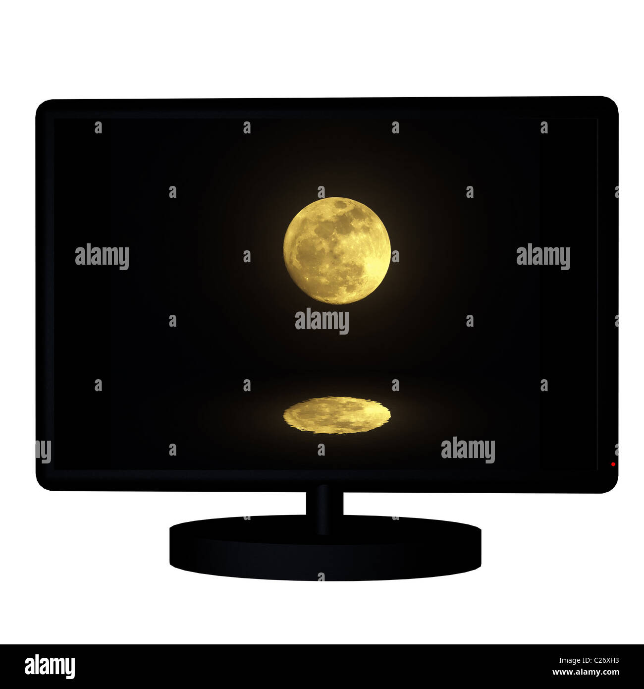 Mond und Spiegelung im Wasser in einem großen schwarzen tv Stockfoto