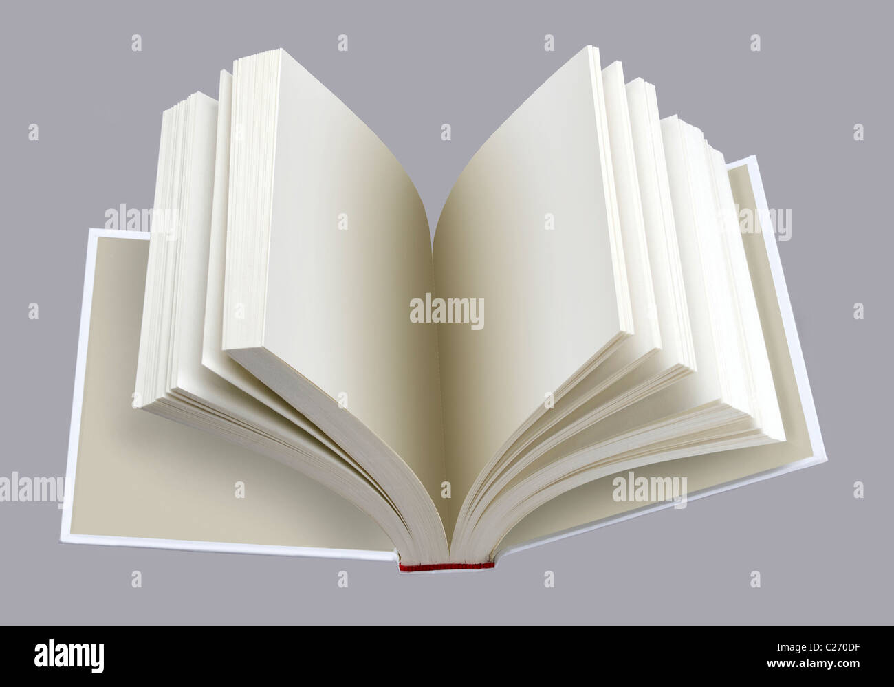 Offenes Buch mit einfachen Seiten im Inneren, für Design-layout Stockfoto