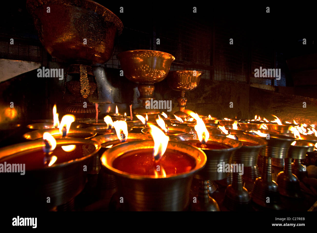 Yak Butter devotional Kerze Swayambhunath Tempel. Kathmandu, Asien Stockfoto