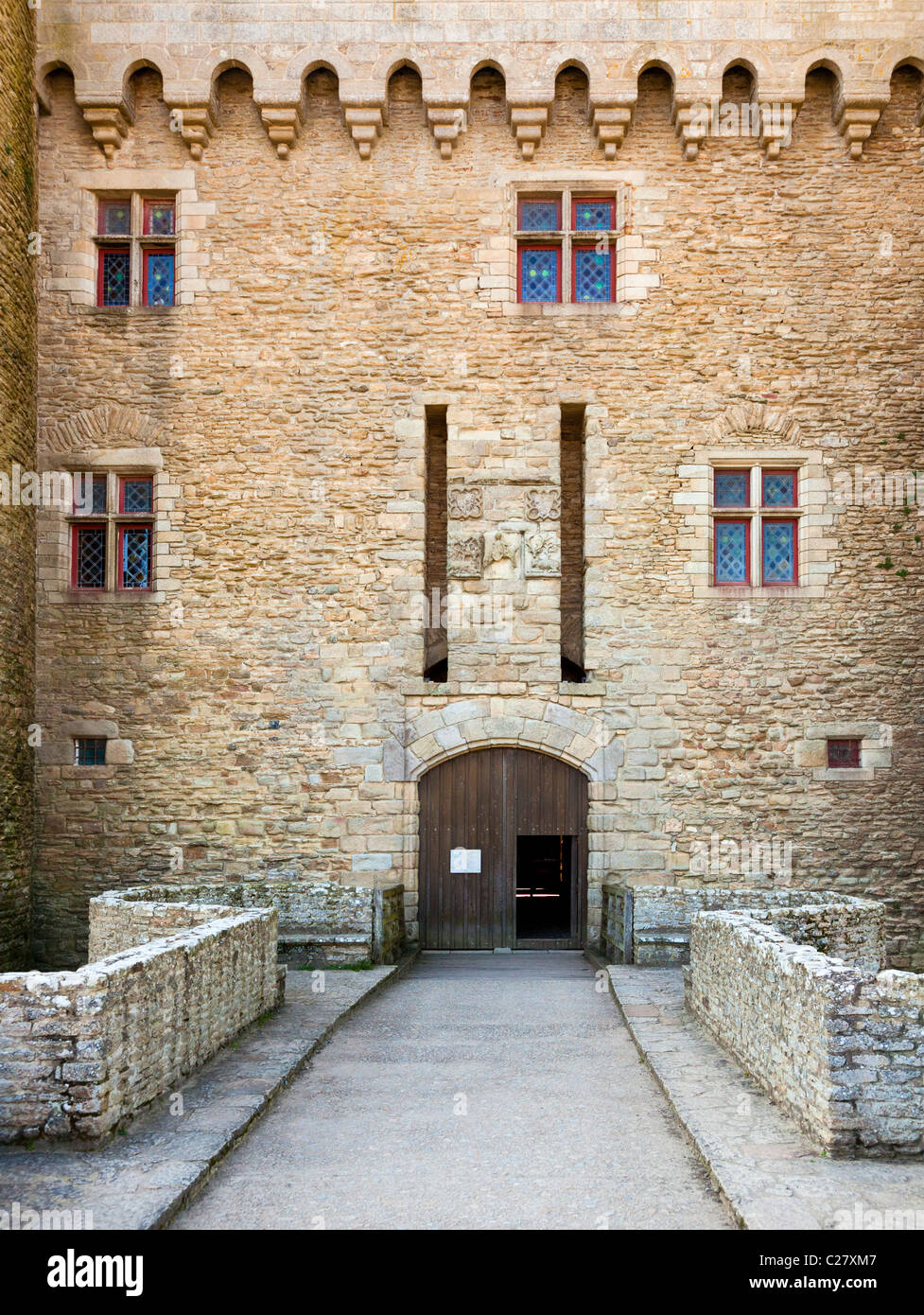 Eingang zum Château de Suscinio, Presqu'Île de Rhuys; Morbihan, Bretagne, Frankreich, Europa Stockfoto