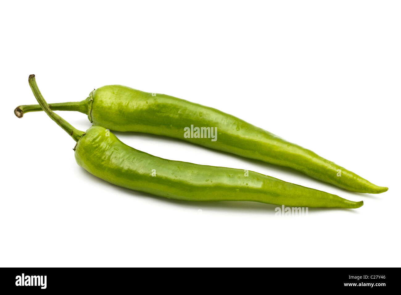 Grüne Chili Paprika Closeup auf weißem Hintergrund Stockfoto