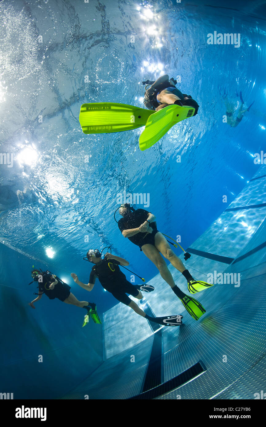 Eine Trainingseinheit Tauchen im Schwimmbad (Frankreich). Entraînement à la Plongée Sous-Marine de piscine (Frankreich). Stockfoto