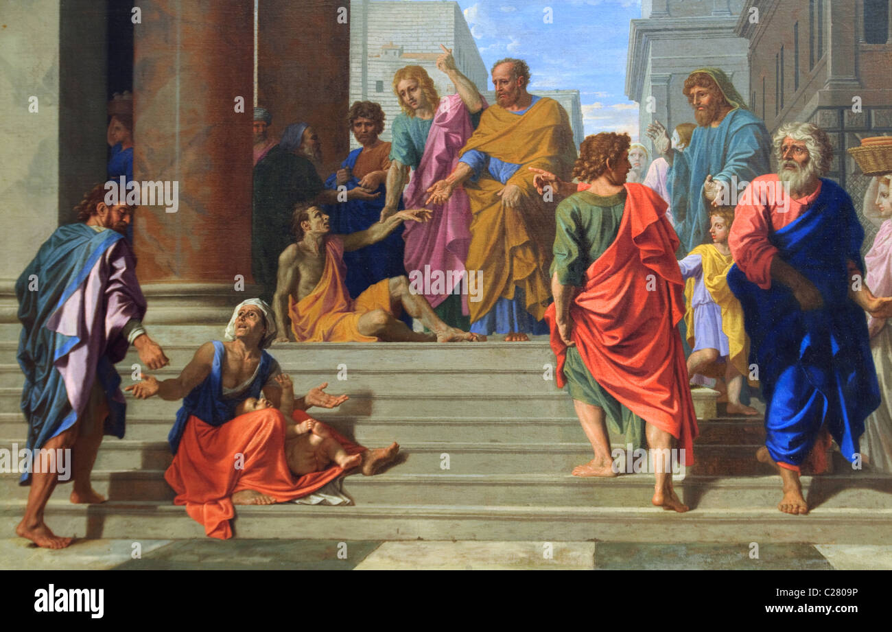 Detail: Der Heiligen Petrus und Johannes heilen den Lahmen 1655 von Nicolas Poussin Stockfoto