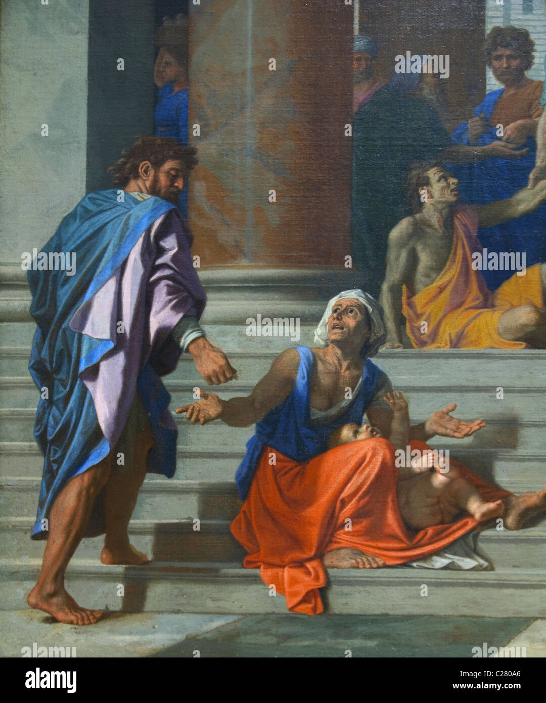 Detail: Der Heiligen Petrus und Johannes heilen den Lahmen 1655 von Nicolas Poussin Stockfoto