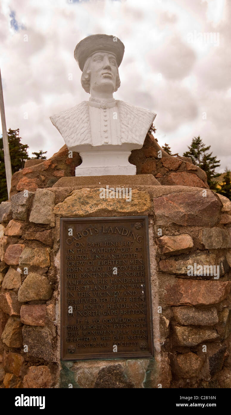 Büste von John Cabot, Entdecker des nordamerikanischen Kontinents im Jahre 1497. Cape Breton, Nova Scotia, Kanada Stockfoto